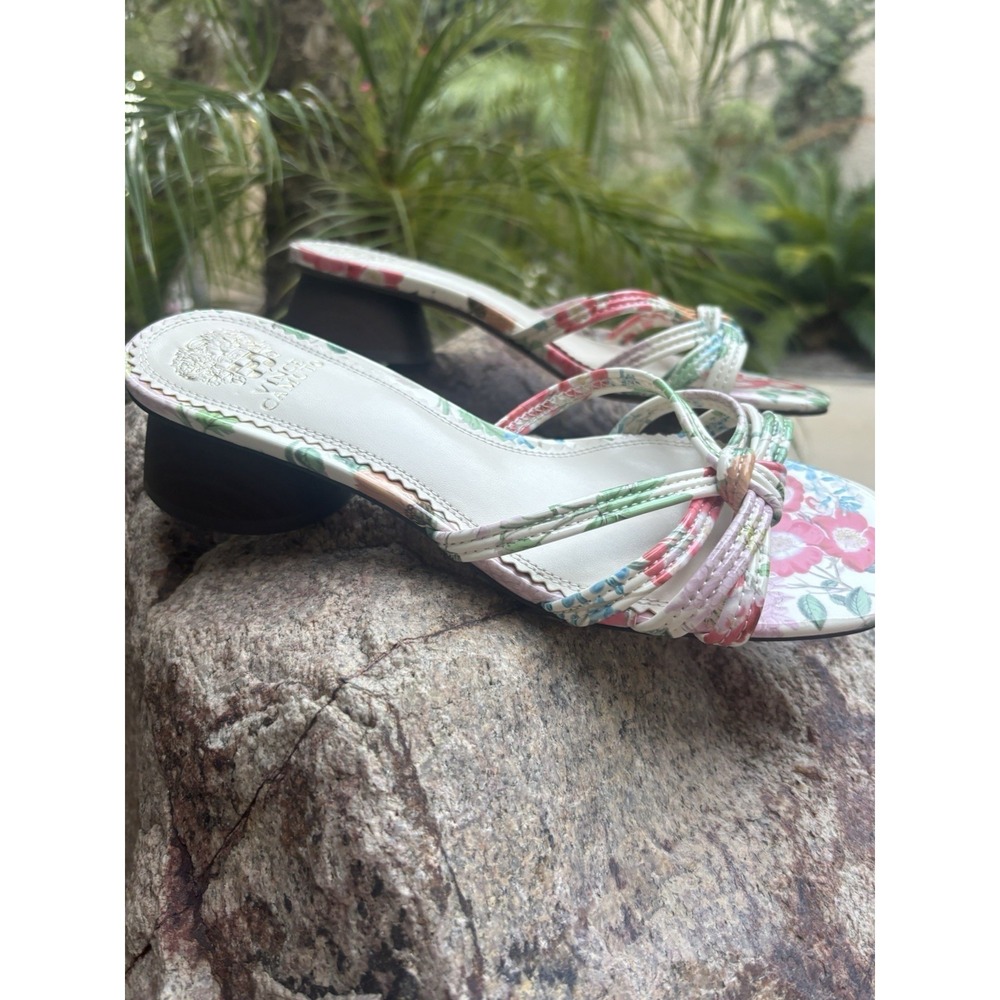 Vince‎ Cameo  6.5 Pastel Floral  Strappy  Block Heel Mule Sandals Braided Wood - Picture 3 of 14